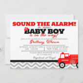 消防車のサウンドアラームベイビーシャワー招待状 招待状 (正面)