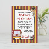 消防車のサル ストライプの誕生日招待状 招待状 (スタンド正面)