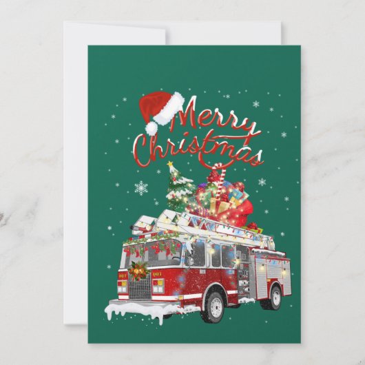 消防車のサンタのそり消防士クリスマス火事との戦い 招待状 (正面)