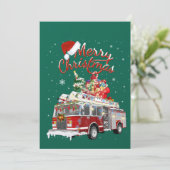 消防車のサンタのそり消防士クリスマス火事 招待状 (スタンド正面)