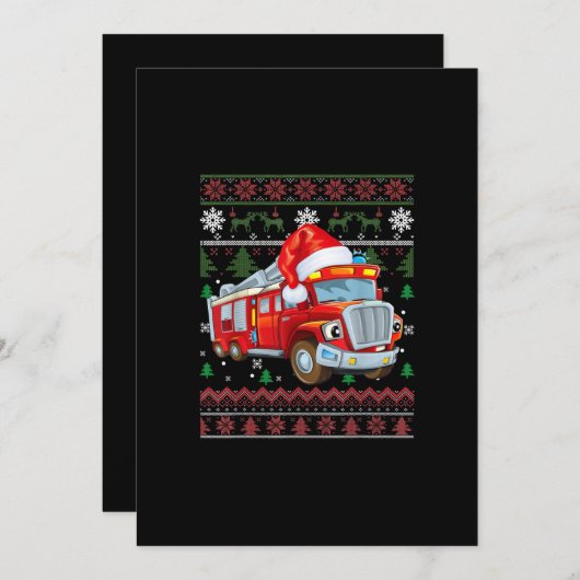 消防車のサンタ帽をかぶったかわいい少年 シーズンカード (正面/裏面)