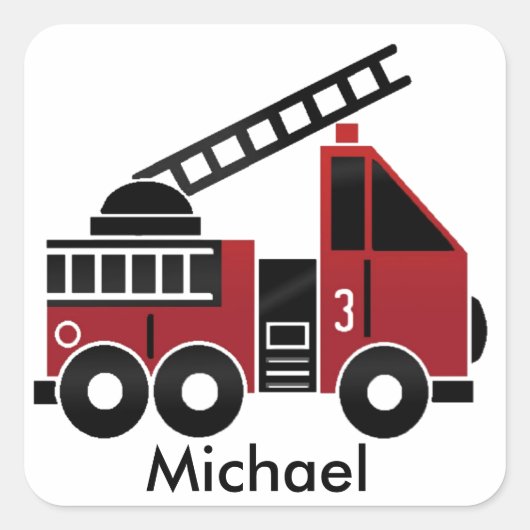 消防車のシール スクエアシール (正面)