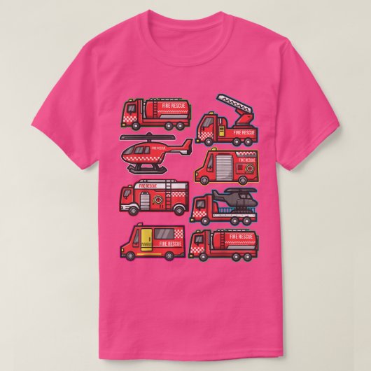 消防車のタイプ男の子幼児の緊急車両 Tシャツ (デザイン正面)