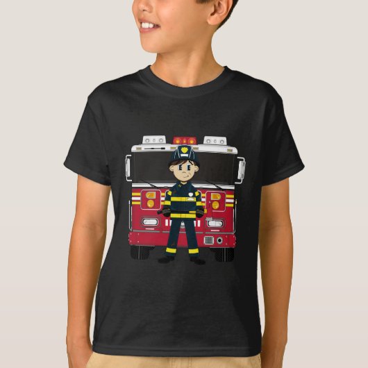 消防車のティーを持つ消防士 Tシャツ (正面)