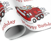 消防車のトラックおよび消防士の男の子のハッピーバースデー ラッピングペーパー (ロールコーナー)