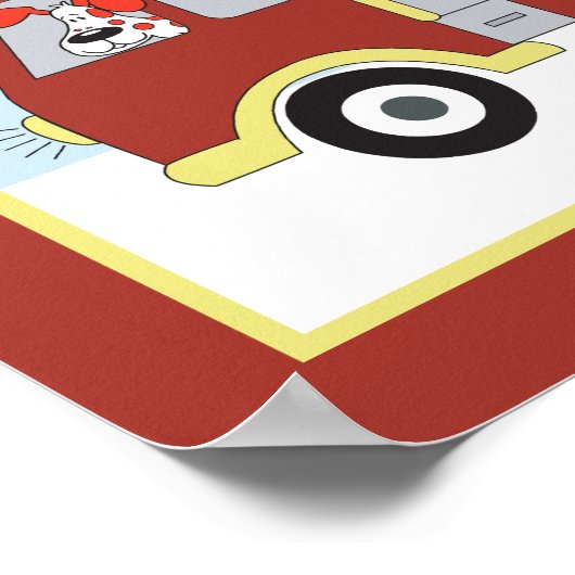 消防車のトラック男の子の美術室プリント 犬付き ポスター (角)