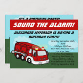消防車のバースデーパーティ招待状 招待状 (正面/裏面)