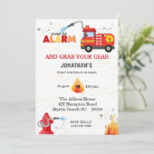 消防車のファーストバースデーパーティー招待状 招待状 (スタンド正面)