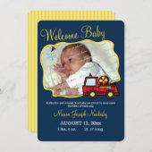 消防車のベビー写真誕生のお知らせ 案内状 (正面/裏面)