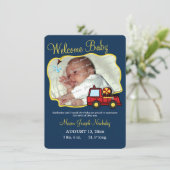 消防車のベビー写真誕生のお知らせ 案内状 (スタンド正面)