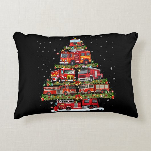 消防車のライト消防車のクリスマス アクセントクッション (正面)