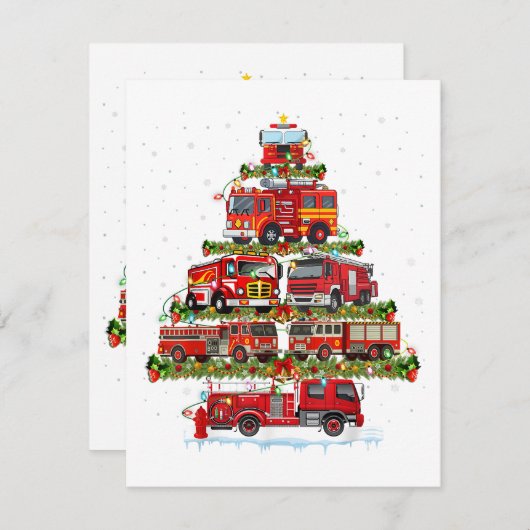 消防車のライト消防車のクリスマス エンクロージャーカード (正面/裏面)