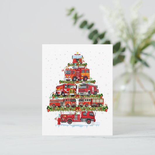 消防車のライト消防車のクリスマス エンクロージャーカード (スタンド正面)