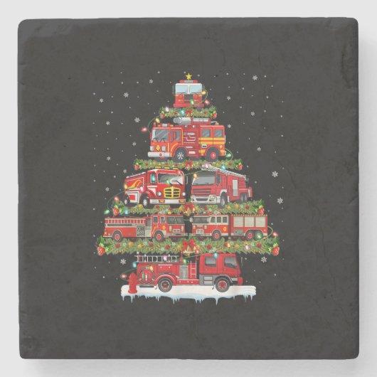 消防車のライト消防車のクリスマス ストーンコースター (正面)