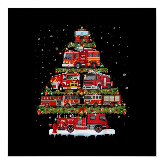 消防車のライト消防車のクリスマス ポスター (正面)