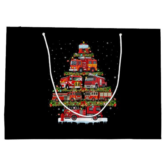 消防車のライト消防車のクリスマス ラージペーパーバッグ (裏面)