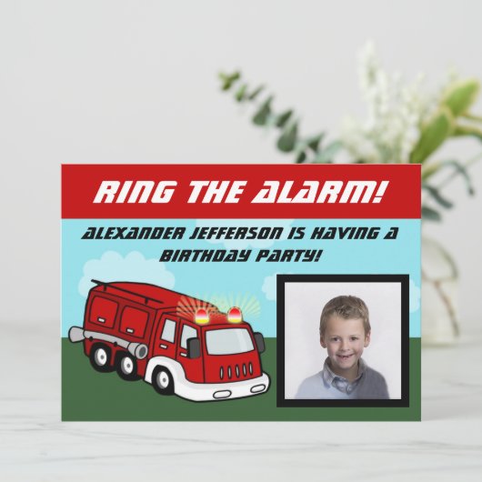消防車の写真バースデーパーティ招待状 招待状 (スタンド正面)
