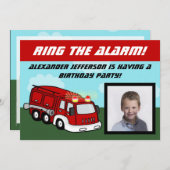 消防車の写真バースデーパーティ招待状 招待状 (正面/裏面)
