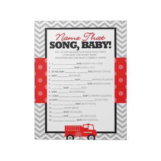 消防車の名前そのソングシャワーゲーム – 40パック ノートパッド (回転)