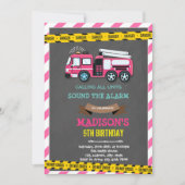 消防車の女の子の誕生日パーティー 招待状 (正面)