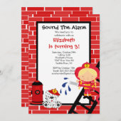 消防車の女の子 消防車 誕生日パーティー 招待状 (正面/裏面)