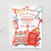 消防車の子供の誕生日 招待状 (正面)