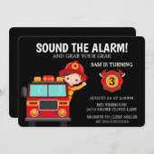 消防車の子供用消防士招待状 招待状 (正面/裏面)