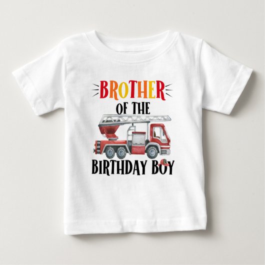 消防車の弟の誕生日少年Tシャツ ベビーTシャツ (正面)