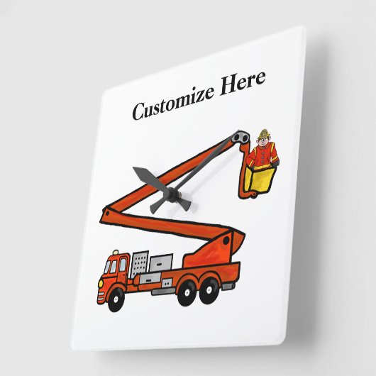 消防車の時計カスタマイズだ! スクエア壁時計 (傾斜)