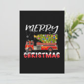 消防車の松の木の消防士クリスマスファミリー シーズンカード (スタンド正面)