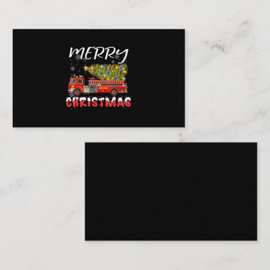 消防車の松の木の消防士クリスマスファミリー 名刺 (正面/裏面)