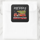 消防車の松（まつ）の木の消防士クリスマスファミリー スクエアシール (バッグ)