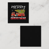 消防車の松(まつ)の木の消防士クリスマスファミリー スクエア名刺 (正面/裏面)