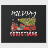 消防車の松（まつ）の木の消防士クリスマスファミリー ラッピングペーパー (フラット)