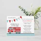 消防車の水玉模様バナーボーイベビーシャワー 招待状 (スタンド正面)