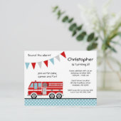 消防車の水玉模様バナーボーイ誕生日パーティー インビテーションポストカード (スタンド正面)