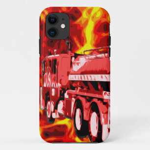 消防車の油絵を描、 iPhone 11 ケース