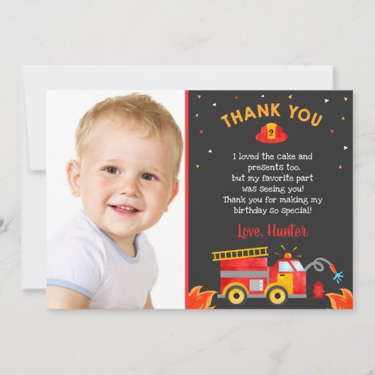 消防車の消防トラックの誕生日お礼カード 招待状 (正面)