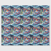 消防車の消防士とサンタクリスマス ラッピングペーパー (フラット)