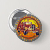 消防車の消防士に 缶バッジ (正面&裏面)