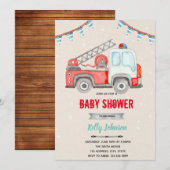 消防車の消防士のベビーシャワーテーマ招待状 招待状 (正面/裏面)