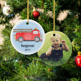 消防車の消防士の写真クリスマス セラミックオーナメント