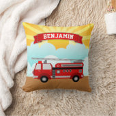 消防車の消防士の名前パーソナライズされたキッズルーム クッション (ブランケット)