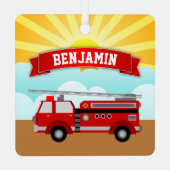 消防車の消防士の名前パーソナライズされたキッズルーム メタルオーナメント (裏面)