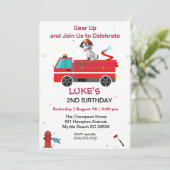 消防車の消防士の子供たちの2歳の誕生日パーティー 招待状 (スタンド正面)