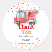 消防車の消防士の誕生日シール ラウンドシール (正面)