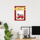消防車の消防士の誕生日パーティーのポスター ポスター (ホームオフィス)