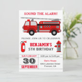 消防車の消防士の誕生日パーティーの招待 招待状 (スタンド正面)