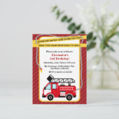 消防車の消防士の誕生日パーティーの招待 招待状 (スタンド正面)