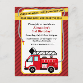 消防車の消防士の誕生日パーティーの招待 招待状